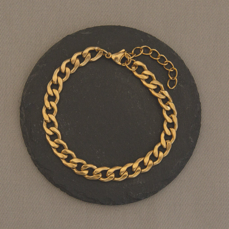 Gold Curb Chain Bracelet 9mm