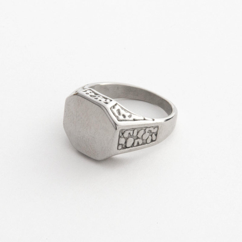 Engraved Silver Signet Ring In Stainless Steel