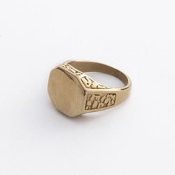 Engraved Gold Signet Ring In Stainless Steel - 18K real gold