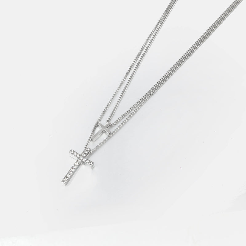 Double Layered Cross Pendant In Silver