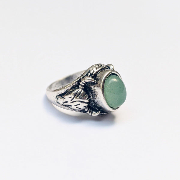 Chunky Green Stone Ram Ring In Silver