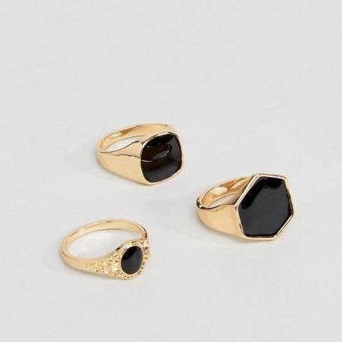 Gold & Black Chunky Rings In 3-Pack