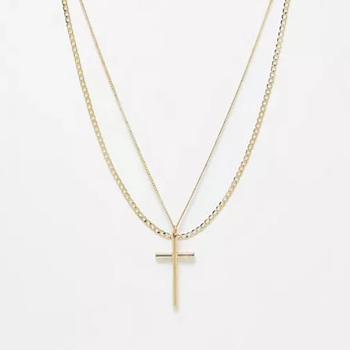 Multipack Chain and Cross Pendant Necklace In Gold - Pack of 2