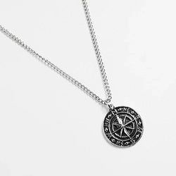 Compass Disc Pendant Necklace In Silver
