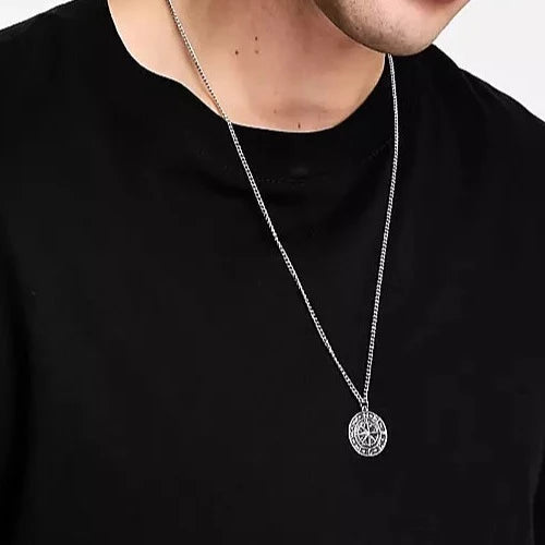 Compass Disc Pendant Necklace In Silver