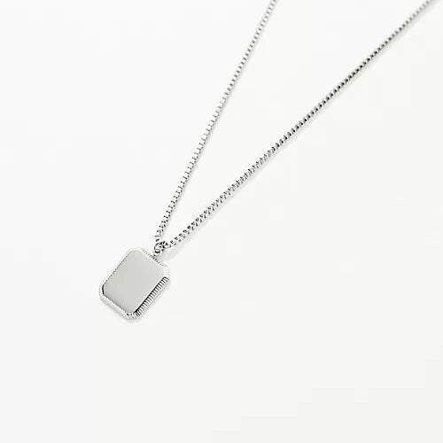 Lost Souls - Etched Tag Pendant Necklace In Platinum Stainless Steel