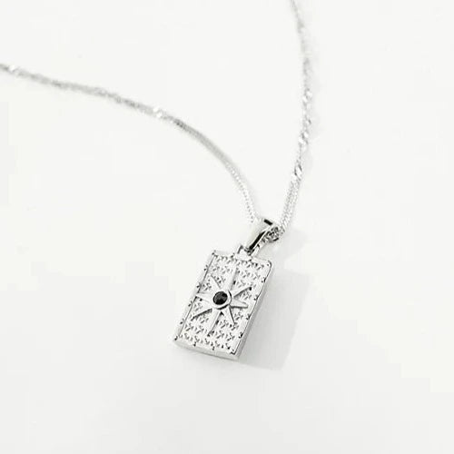 Lost Souls - Tag Pendant Necklace with Engraved Star In Silver Stainless Steel