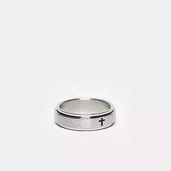 Lost Souls - Spinning Band Ring With Engraved Cross In Platinum Stainless Steel