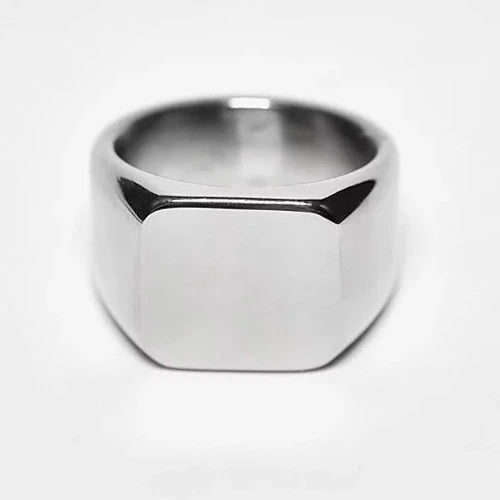 Lost Souls - 15mm Square Signet Ring In Platinum Stainless Steel