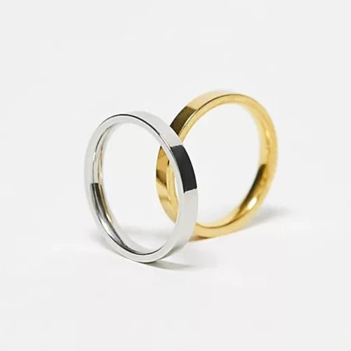 Lost Souls - Pack of 2 Band Rings 3mm wide In Platinum and Gold Stainless Steel