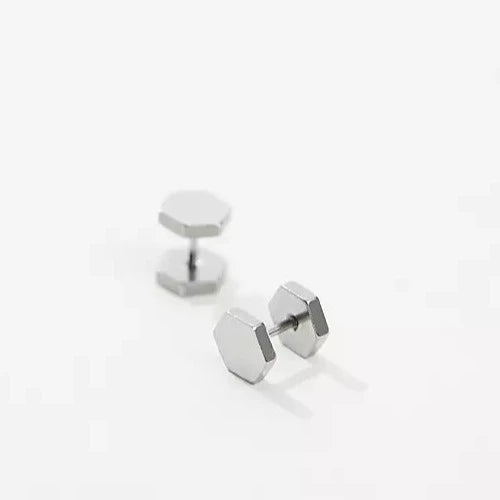 Lost Souls - Hexagonal Plug Earrings In Platinum Stainless Steel
