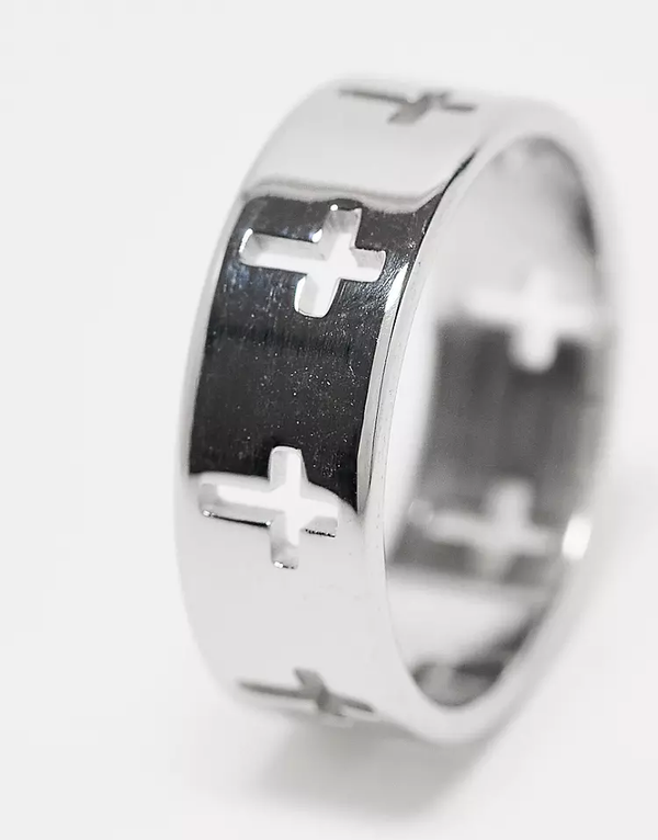 Multi cross band ring in silver in stainless steel
