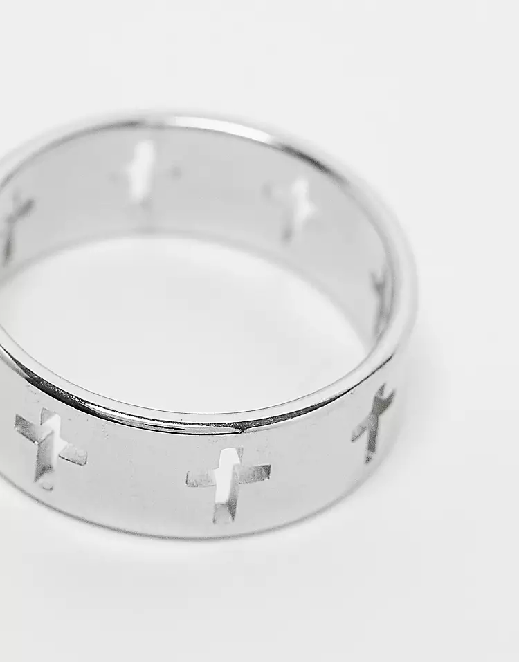 Multi cross band ring in silver in stainless steel