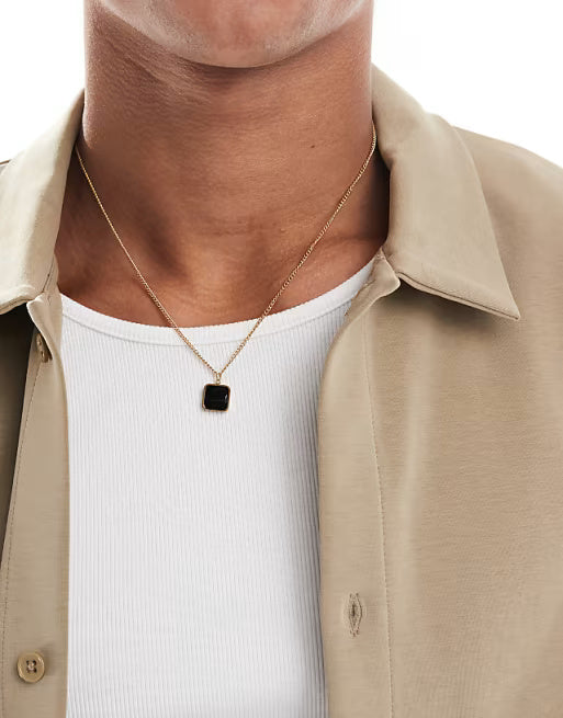 Lost Souls Black Resin Pendant Necklace in 18k gold plated