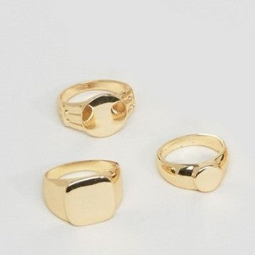 3 Pack Of Signet Rings In Gold