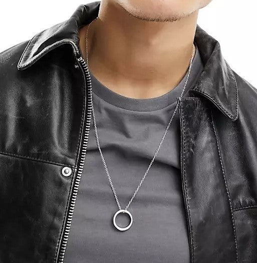 Ring Pendant Longer Length Necklace In Silver