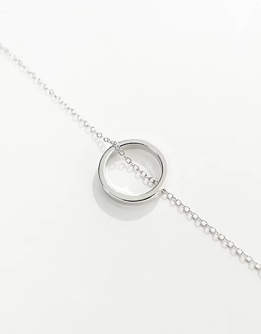 Ring Pendant Longer Length Necklace In Silver