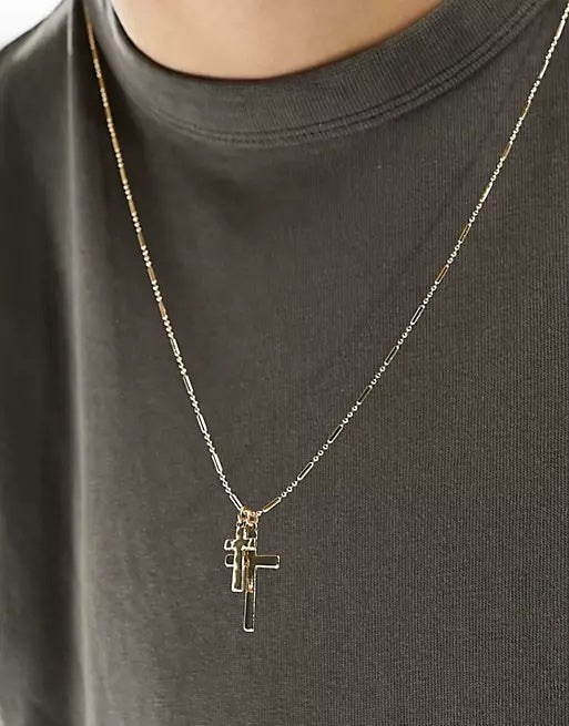 Double Cross Pendant Necklace In Gold