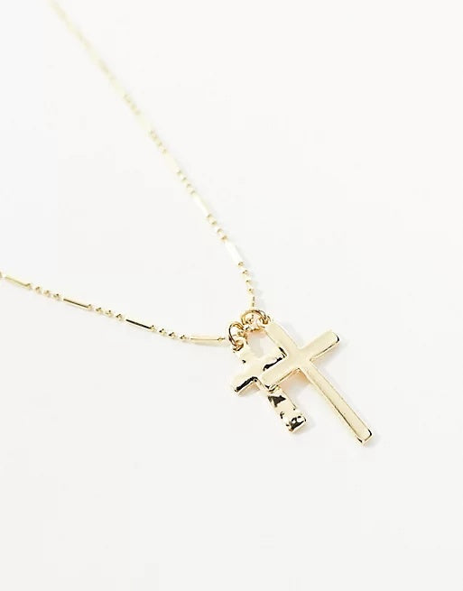 Double Cross Pendant Necklace In Gold