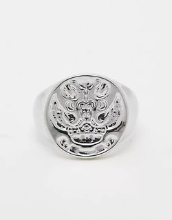 Engraved Coin Signet Ring in Silver