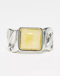 Rough Cut Stone Signet Ring in Silver