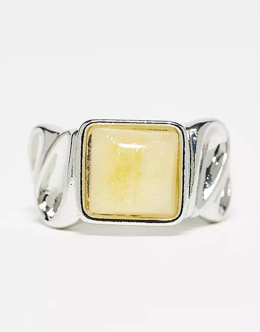 Rough Cut Stone Signet Ring in Silver