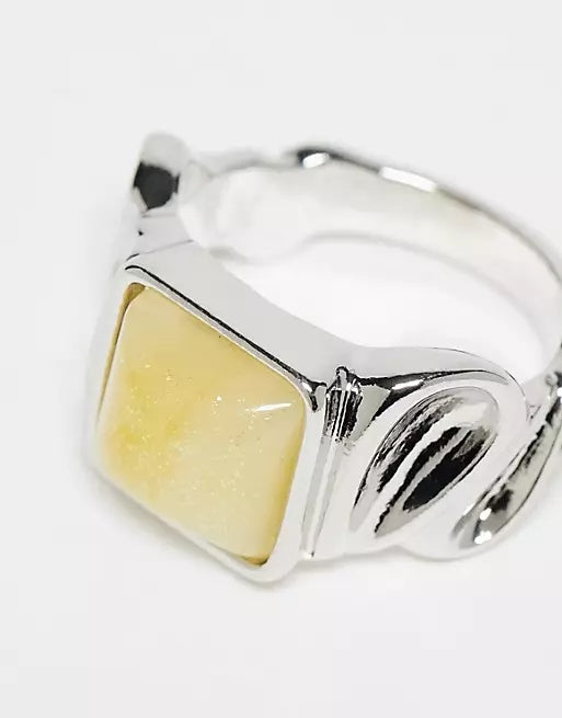 Rough Cut Stone Signet Ring in Silver