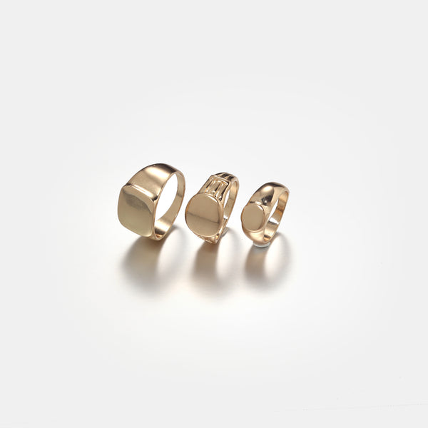 3 Pack Of Signet Rings In Gold
