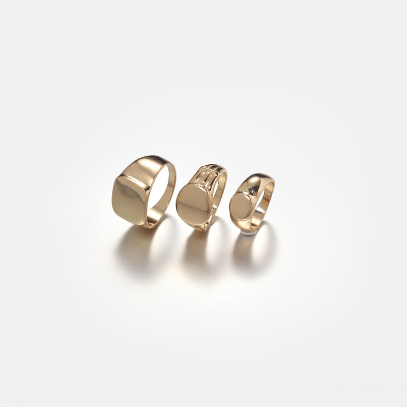 3 Pack Of Signet Rings In Gold