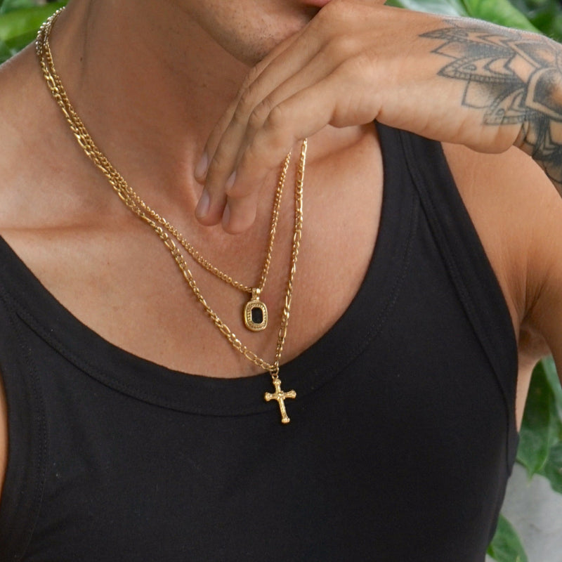 Lost Souls - Stainless Steel Engraved Cross Necklace In Gold