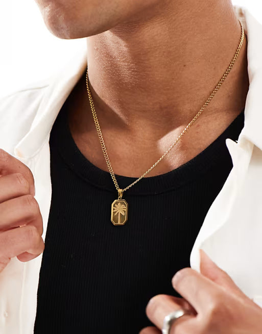Lost Souls Engraved Palm Tree Pendant Necklace in 18k gold plated