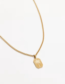 Lost Souls Engraved Palm Tree Pendant Necklace in 18k gold plated