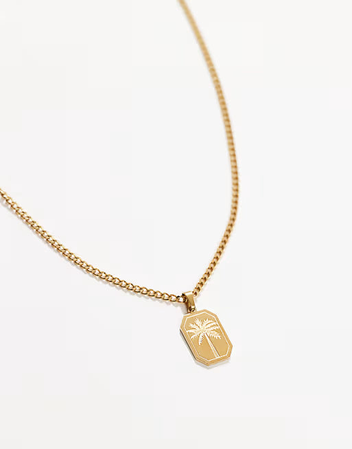 Lost Souls Engraved Palm Tree Pendant Necklace in 18k gold plated