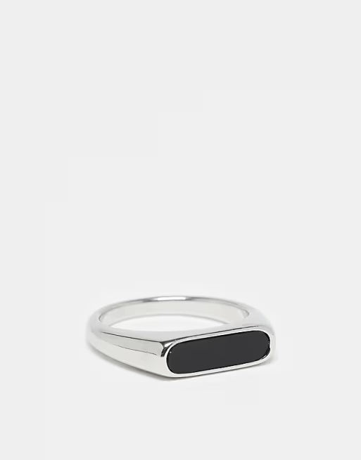 Lost Souls Black Resin Signet Ring in Stainless Steel