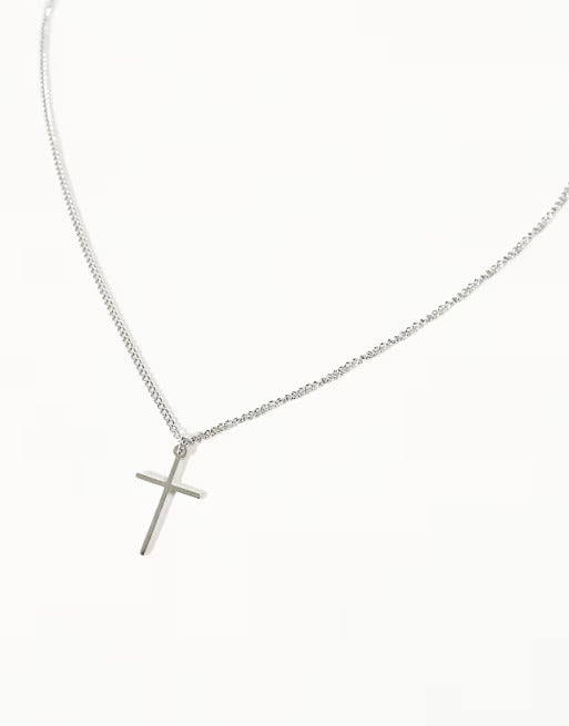 Lost Souls Thin Cross Pendant Necklace in Stainless Steel