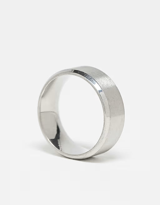Lost Souls Matte Band Ring with Angled Edges in Stainless Steel