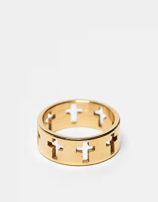 Lost Souls Band Ring with Cross Details in 18k Gold Plated