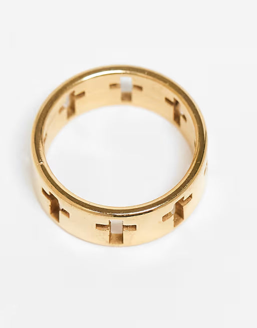 Lost Souls Band Ring with Cross Details in 18k Gold Plated