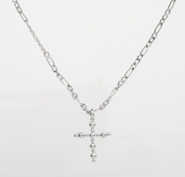 Cross Pendant Figaro Chain in Silver