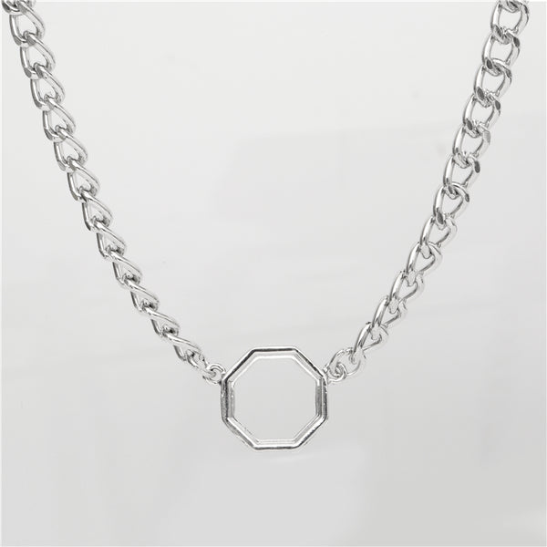 Cut Out Octagon Chain Pendant in Silver