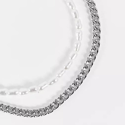 Elasticated Pearl Bracelet and Chain Bracelet