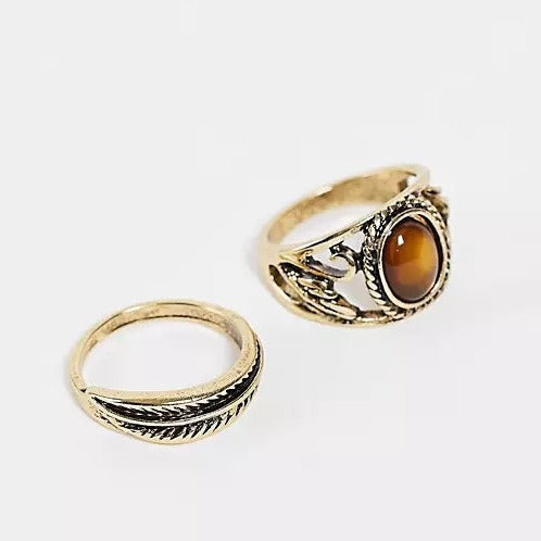 Feather Ring Pack with Brown Cat eye
