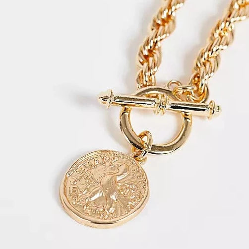 Gold Chunky T-bar Coin Necklace