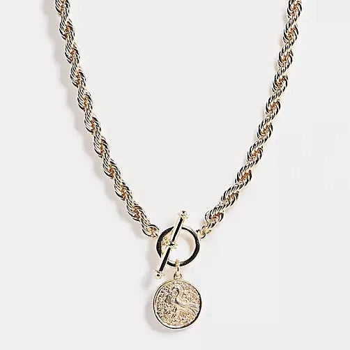 Gold Chunky T-bar Coin Necklace