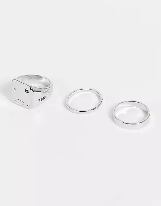 Silver 3 pack Signet and Band Rings