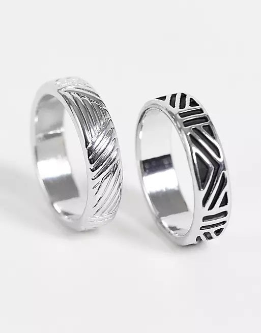 2 pack Etched Band Rings
