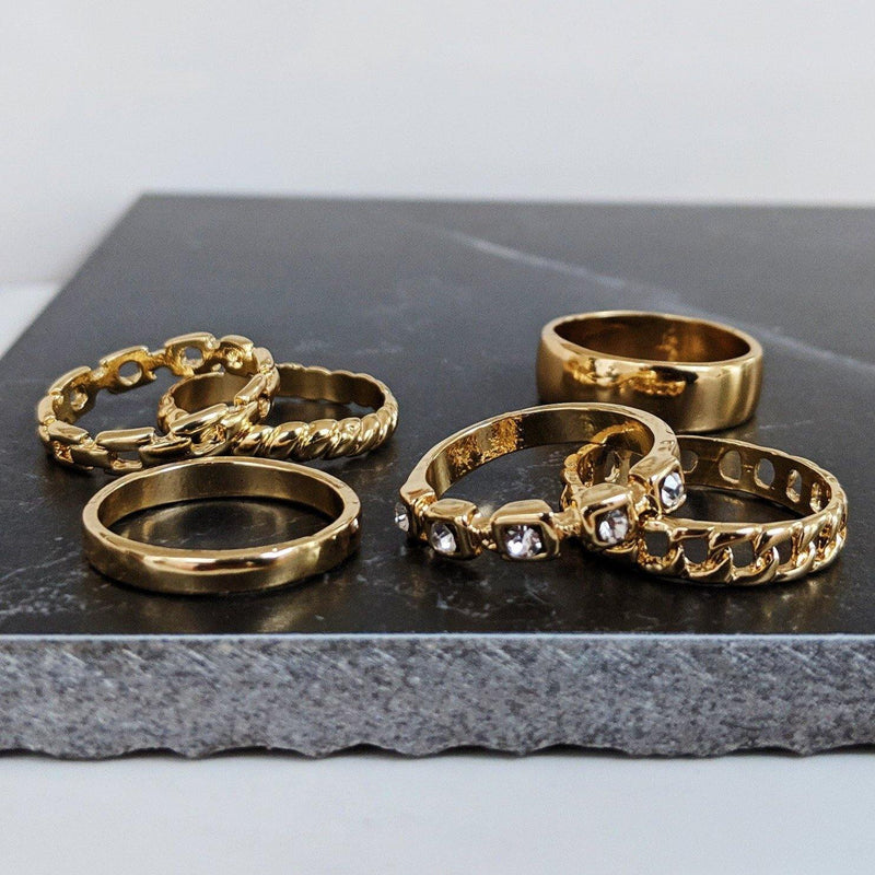 Gold Multi-Design Band Rings In 6 Pack