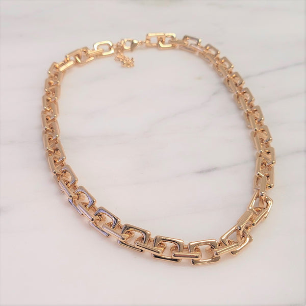 Gold Square Link Necklace