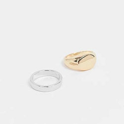 Oval & band ring in silver & gold in - 2 pack