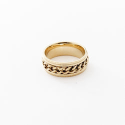 Band Ring with Chain Detail in Gold Stainless Steel